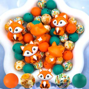 TEMU 구슬 & 구슬 모음 25개 실리콘 비즈 - 빈티지 플로럴 패턴 디자인의 오렌지 여우, 봄/여름 데이지 프린트 라운드 비즈. 주얼리 장식 비즈 및 액세서리에 적합. 귀걸이, 목걸이, 가방 체인, 비즈 펜, 폰 체인, 비즈 메이크업 브러시 및 기타 DIY 키트 제작에 사용 가능. 친구와 가족을 위한 휴일 선물 또는 생일 선물로 이상적