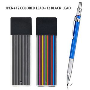 TEMU 2.0mm 메커니컬 펜슬 세트 (리필 24개 포함, 컬러 12개 & 블랙 12개), 내장형 샤프너, 회전 클러치, 스케치, 드로잉, 목공 마킹, 제도, 학생 및 목수용