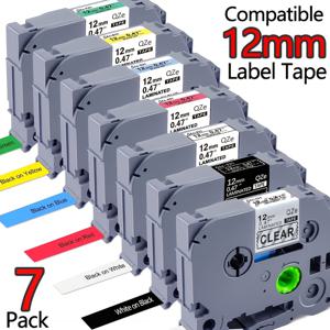 TEMU PT-H110, PT-D200, PT-D210, PT-D220 호환용 7롤 팩, Brother P-Touch 라벨 테이프 및 PT-D400/1180/1280/1890/2040 라벨 프린터와 호환, 12mm 0.47mm 라미네이팅 컬러 테이프