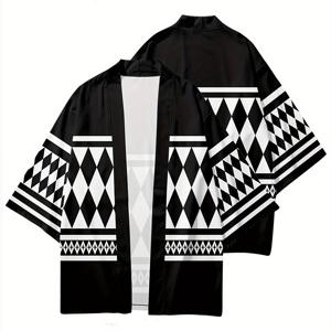 TEMU 봄 여름 가을 7부 소매 매칭 코트 유니폼 코스프레 의상 기모노 로브 겉옷 망토 라운지웨어 체크 캐주얼 재킷 신상 잠옷