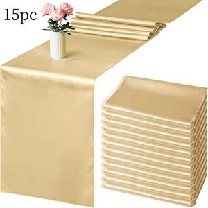 TEMU 새틴 테이블 러너 15개 세트 28x275 샴페인 (멀티 컬러) 웨딩 새틴 테이블보, 결혼식 연회, 졸업식, 생일 파티 장식용