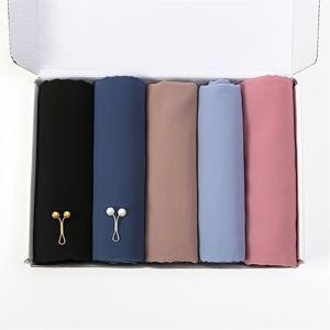 TEMU 여성용 단색 쉬폰 헤드스카프 세트 (헤드스카프 5개, 헤어 클립 2개 포함)