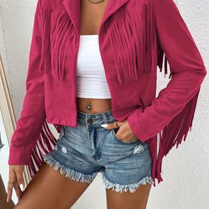TEMU 여성용 봄/가을 캐주얼 패션 다용도 솔리드 컬러 태슬 디자인 턴 칼라 숏 가디건