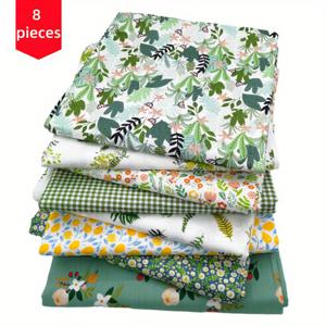 TEMU 8피스 세트 그린 플랜트 & 플로럴 트윌 프린트 패브릭, 프리컷 DIY 패치워크 패브릭, DIY 재봉, 홈 데코, 커튼, 퀼팅 및 기타 공예 프로젝트에 이상적. 손세탁 전용