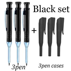 TEMU 6개/세트 2.8mm 기계식 금속 목공 연필, 내장형 연필깎이, 솔리드 목공 연필 긴 헤드 깊은 구멍 마커, 목공 건축 마킹에 적합 (펜 3개 + 펜캡 3개)