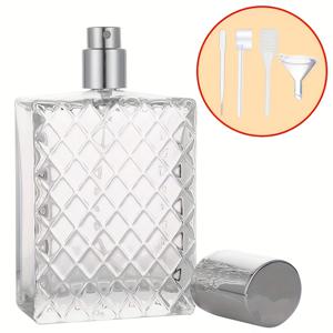 TEMU 100 밀리리터, 유리 스프레이 병 1개, 에센셜 오일, 향수에 적합, 투명 빈 스프레이 병, 은색 알루미늄 스프레이 포함, 스프레이 병 1개, 깔때기 1개, 스포이드 1개, 충전 도구 1개, 스프링 스포이드 1개 포함