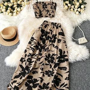 TEMU 여성용 봄/여름 휴가 플라워 플리츠 브라렛과 스커트 섹시 크롭탑 2피스 세트