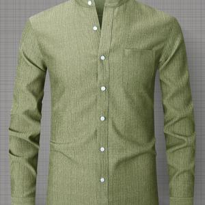 TEMU 새로운 캐주얼 셔츠, 라운드넥 솔리드 컬러 셔츠 가슴 포켓, 비즈니스 스타일 편안하고 통기성 좋은 긴팔 남성 내의 휴가 선물