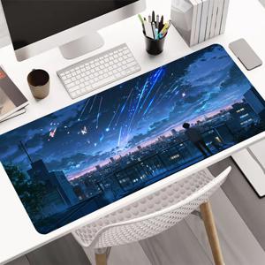 TEMU 꿈의 유성 도시 풍경 마우스 패드 - 확장형 대형 미끄럼 방지 워터프루프 세탁 가능 데스크 매트, 사무실 게임 및 공부용 아티스틱 밤하늘 디자인, 내구성 있는 쉬운 청소 컴퓨터 액세서리 선물, 대형 데스크용 마우스 패드