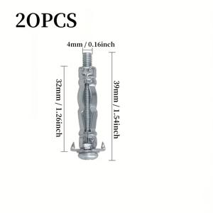 TEMU 세트 20개 석고보드 확장 나사 (와셔 포함), 오른쪽 나사산, 토크 드라이브, 원형 헤드 디자인, 건축 부속품용. 이 나사들은 아연 도금된 끝을 갖고 있으며, 빈 벽돌 및 건식 벽체와 함께 걸이용으로 적합합니다.