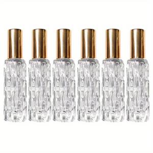 TEMU 0.34온스 스타일리시 유리 향수 스프레이 병 6개 세트 (골드 미스트 노즐 포함) - 재사용 가능, 누출 방지 여행용 용기, 향수 및 화장품 샘플에 적합, 휴대에 편리