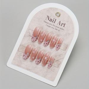 TEMU 10pcs 손수 제작된 프레스온 네일, 프랑스 프린트와 보우넛 & 라인스톤, 여성과 남성을 위한 달콤하고 시원한 풀 커버 네일, 거울 마무리, 짧은 알몬드 모양, 핑크 누드 컬러 톤, 반짝이는 네일 아트 디자인, 쉬운 적용, 캐주얼 또는 공식적인 기회에 완벽한 네일 아트 액세서리