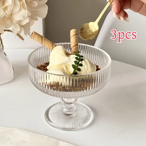 TEMU 250ml 빈티지 엠보싱 유리 디저트 볼 1/3/6개입, , 샐러드, 사탕, 케이크에 적합, 홈 파티 및 결혼식에 완벽