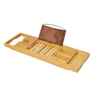 TEMU 다기능 욕조 트레이 - 확장형 랙, 이동식 테이블, 음료 홀더, 스낵, 수건, 태블릿 스탠드 포함, 대부분의 욕조에 적합, 자연스럽고 우아한 디자인