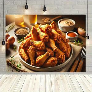 TEMU 1개 크리스피 튀김 닭가슴살 배경 벽걸이 천, 배경 장식, 방, 사진 스튜디오 소품 – 다용도 방 배너 장식 (가정 장식, 파티, 스튜디오용), 가정 및 정원, 야외 행사