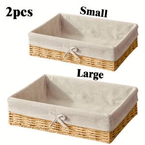 TEMU 2개 세트, 종이 로프 수납 바구니, 욕실 수납함, 쌓을 수 있는 정리함, 가정 정리 상자, 거실 장식, 화장품 수납, 옷장, 화장대 및 침실 책상에 적합