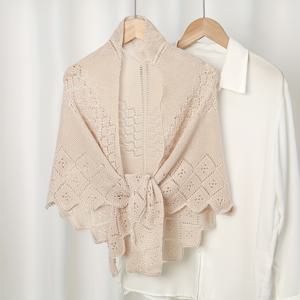 TEMU 레이디스 빈티지 숄 가디건 - 가볍고 통기성 좋은 신축성 있는 봄/가을 레이어링 아이템, 기계 세탁 가능한 솔리드 컬러 데코 넥 액세서리, 캐주얼 아웃핏용, 스트레치 니트웨어, 우아한 가을 코디, 부드러운 다용도 랩, 스타일리시 여성용