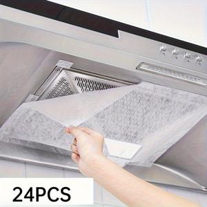 TEMU 24개 주방 레인지 후드 오일 커버 세트, 오일 흡수 필름 및 종이 필터 포함, 일회용 사이드 오일 흡수용 디자인, 필수 주방 용품