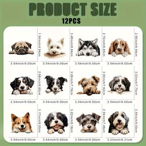 TEMU 12pcs 귀여운 개 DIY 전이 DTF 비닐 스티커 - 세탁 가능, 열 전이 디자인 티셔츠, 마스크, 청바지, 배낭 - 다양한 품종 및 스타일, 개 애호가 선물 | 재미있는 개 디자인 | 쉬운 적용 스티커