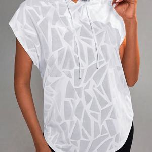 TEMU 여성용 반팔 후드티, 루즈핏, 폴리에스터 소재, 가을 겨울 운동, 스포츠, 요가에 적합