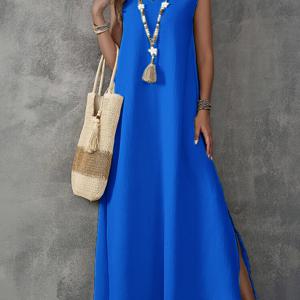 TEMU 플러스 사이즈 V넥 민소매 긴 밑단 슬릿 엘레강스 스타일 드레스