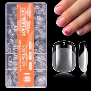 TEMU 600개 엑스트라 쇼트 사각 네일 팁 - 클리어 하프 매트 엔드, 아크릴/젤 연장용 소프트 & 플렉시블, 풀 커버 프리 쉐이프 인조 손톱, 자연스러운 룩을 위한 XS 인조 손톱, 간편한 부착, 오래 지속되는 착용감, 연장용, 네일 테크 용품