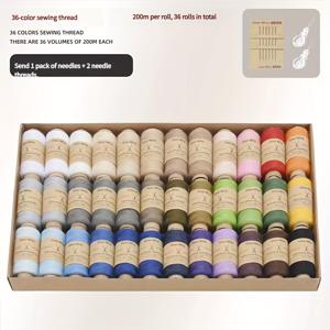 TEMU 생생한 실 36개 세트 - 박스에 포장된 실 패키지, 다양한 색상의 스풀 포함, 손바느질 및 공예에 적합, 의류 프로젝트에 이상적, 튼튼한 폴리에스터로 제작, 크라프트 종이 상자에 포장
