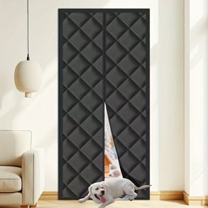 TEMU 겨울 업그레이드 두꺼운 보온 방풍 방한 도어 커튼 (가정용), 자가 접착식 자석 밀봉, 드릴 불필요, 초대형 단열 기능