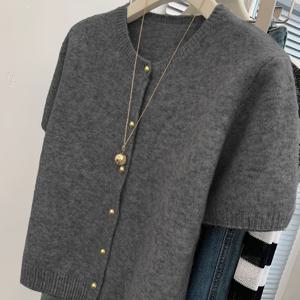 TEMU 스웨터 코트 루즈핏 스웨터 베이스 레이어 라운드넥 가디건 여성용 반소매 가빈