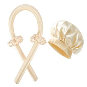 TEMU 열없는 컬링 세트 - 야간 컬용 새틴 컬러 - 헤어밴드가 있는 열없는 컬링봉 - 부드러운 헤어케어, 속건성 샤워캡, 열없는 컬러, 야간 무열 스타일링, 새틴 캡 포함, 수면용으로 적합, 야간용 열없는 롤러