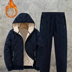 TEMU 남성용 겨울용 두꺼운 플리스 후드 가디건 캐주얼 스포츠 수트