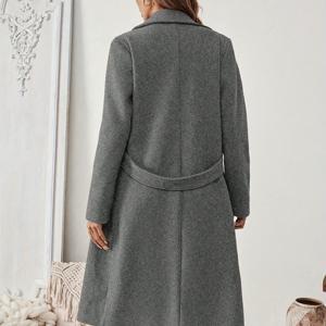 TEMU 플러스 사이즈 - 플러스 사이즈 - 여성 가을/겨울 클래식 캐주얼 이지 라지 라펠 허리 집어넣는 버튼 장식 포켓 미드-레인지 코트, 가을 의류, 겨울 의류, 할로윈, 크리스마스, 긴소매, 가디건, 재킷, 정교함