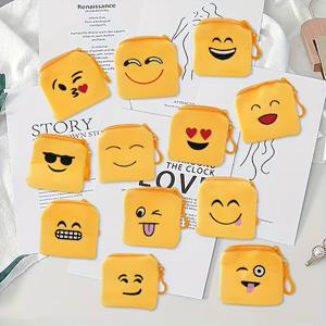 TEMU 귀여운 지퍼 지갑 12개 세트 - 디자인: 해피, 하트, 러브, 소프트 플러시 코인 파우치 키체인 포함, 세탁기 사용 가능한 소형 여성용 코인 파우치, 생일 파티 선물, 일상용 - 밝은 노란색, 사랑스러운 지갑