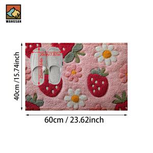 TEMU 2D 플랫, 2D 플랫, 미끄럼 방지 기능이 있는 2D 딸기 데이지 디자인 욕실 매트 1개. 인조 캐시미어 소재로 제작되었으며, 플러시한 장식이 특징입니다. 욕실, 현관, 주방에서 사용하기에 적합합니다.