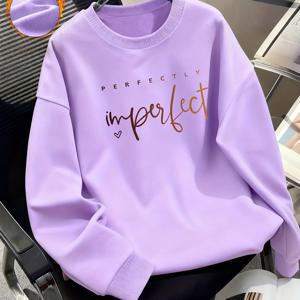 TEMU 패턴 프린트 스웨트셔츠, 가을 겨울 캐주얼 크루넥 스웨트셔츠, 여성 의류