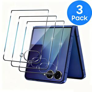 TEMU 갤럭시 Z 플립 7용 강화유리 보호필름 3개 세트, 초강력 9H 경도, 스크래치 방지, 기포 없음, 고감도, Z 플립 7 전면 보호필름, 강화유리 필름
