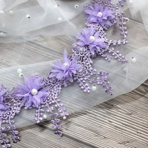 TEMU 1야드 멀티컬러 프린지 워터솔루블 레이스 시폰 비즈 플라워, 의류 및 모자 스커트 액세서리