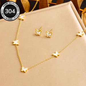 TEMU 304 스테인리스 스틸 고품질 나비 목걸이 귀걸이 세트 프렌치 라이트 럭셔리 니치 감성 여성 데일리 출퇴근 데이트 다용도 추가 선물