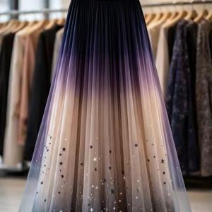 TEMU 보라색 그라데이션 프린트 기질 패션 여성 스커트 신상 스타일리시 레트로 프렌치 고급 긴 A라인 스커트 여성