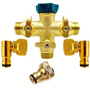 TEMU 4개, (EU 표준) 알루미늄 십자형 3방향 분배기, 90도 이동식 젖꼭지*2개 및 3/4인치 내부 나사산 젖꼭지 커넥터*1개, 정원 호스 수도꼭지용 3방향 밸브 어댑터, 360도 회전, 나사산 연결