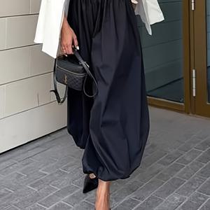 TEMU 여성용 하이웨이스트 와이드 하렘 팬츠 - 가볍고 시원한 여름용 할리퀸 트라우저, 봄/여름 캐주얼부터 드레시웨어까지 - 솔리드 컬러 우아한 스페셜 라인