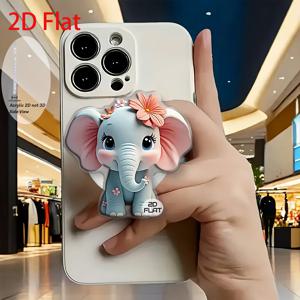 TEMU 2D 평면 패션 만화 코끼리, 꽃 장식 아크릴 수축식 휴대폰 거치대, 팝업 휴대폰 거치대