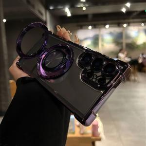 TEMU 휴대폰 케이스 - 삼성 S26 울트라 마그네틱 흡착 스탠드 내구성 강화 하드 폰 케이스, 에어백 낙하 방지 기능, 삼성 S 시리즈 전체 호환 (S25 클리어 보호 커버, S23 FE 풀 커버리지 렌즈 필름 포함)