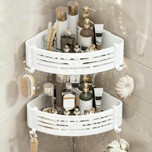 TEMU 무타공 코너 샤워 선반 2개 세트, 접착식/나사식 벽걸이형 삼각형 욕실 정리대, 샴푸 비누 보관용, 욕조 공간용 공간 절약형 곡선형 선반, 작은 욕실용 플라스틱 선반