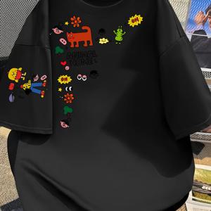 TEMU 트렌디 프린트 반팔 티셔츠, 캐주얼 반팔 - 원단으로 제작되어 여름에 완벽한 선택입니다. 편안한 여성 패션 - 부드럽고 통기성이 좋으며 일상적인 캐주얼 웨어에 이상적입니다.