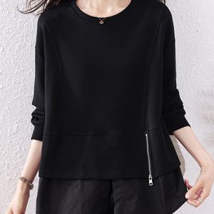 TEMU 플러스 사이즈 여성용 비정형 스웨트셔츠, 2026 가을/겨울, 유럽 스타일, 독특하고 개성 있는 상의, 긴소매 베이스 레이어 셔츠