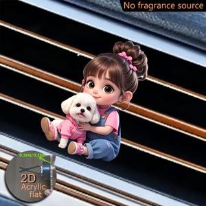 TEMU 2D 플랫 1개 핑크색의 귀여운 소녀가 강아지를 안아주는 패턴 2D 플랫 아크릴 차량 에어 아웃렛 장식, 차량용 방향제, 스타일리시한 아크릴 차량 장식, 트렌디한 차량 내부 장식, 가벼운 디자인, 여아 테마 차량 장식