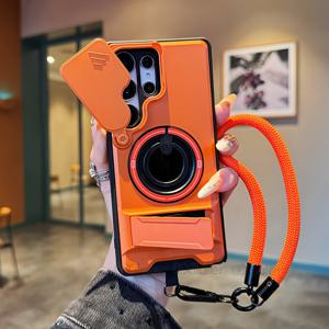 TEMU 삼성 갤럭시 S26 울트라 S25 엣지 FE S24 S23 울트라용 멀티기능 폰 케이스: 랜야드, 360° 회전 링, 바 스타일 접이식 스탠드, 윈도우 렌즈 보호, 차량 거치대 호환, 보호