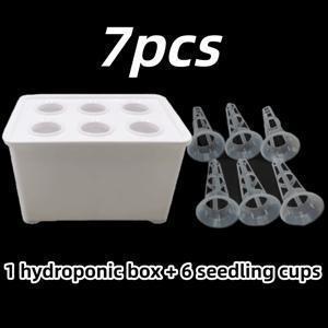 TEMU 7개 수경 재배 식물 재배 세트 (수경 상자 1개, 모종 컵 6개 포함), 무토양 자가 순환 식물 발아를 위해 설계됨. 발코니 또는 테라스 사용에 적합한 플라스틱 재배 상자와 소형 재배 시스템이 특징입니다.