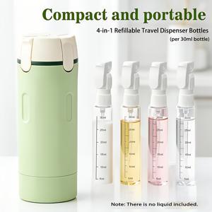 TEMU 4 in 1 누수 방지 여행용 병 세트, 샴푸, 컨디셔너, 바디워시 및 로션용 30ml 휴대용 세면도구 병, 출장 및 여행 필수품, 리필 가능